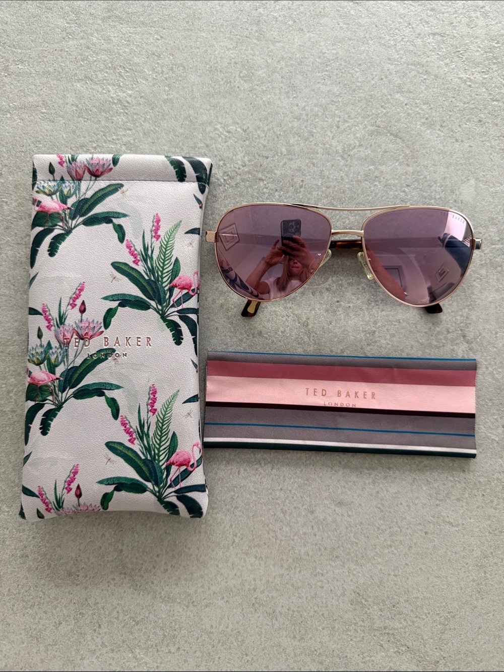 Ted Baker TB130 Gold-Tone Aviator Sunglasses with Pink Lenses